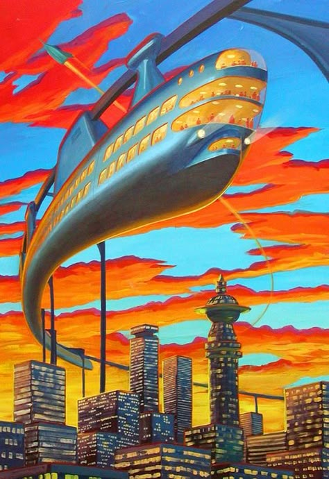 20s Futurism, 80s Future Aesthetic, Futurism Art Drawing, 2000s Retro Futurism, Atompunk City, Retrofuturism Aestethic, Retrofuturism Design, Futurism Painting, Retrofuture Aesthetic