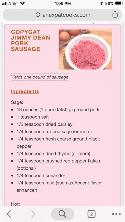 Copycat jimmy deans breakfast sausage Copycat Jimmy Dean Breakfast Sausage Recipe, How To Make Jimmy Dean Sausage, Sausage Mix Recipes, Diy Pork Sausage, Ground Pork Recipes Breakfast Sausage Seasoning, Diy Pork Sausage Recipes, Breakfast Sausage Seasoning Jimmy Dean, Sausage Homemade Recipes, Jimmy Dean Sausage Seasoning Recipe