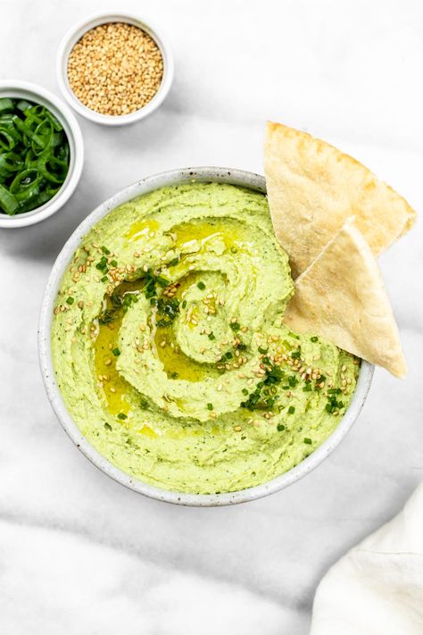 Creamy Avocado & Edamame Hummus Pesto Hummus, Edamame Hummus, Parsley Recipes, Healthy Pesto, Roasted Red Pepper Hummus, Avocado Hummus, Vegan Parmesan Cheese, Creamy Pesto, Low Carb Paleo