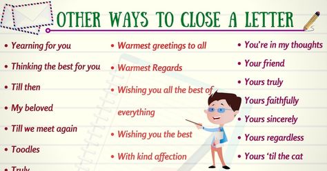 Below is the list of common ways of how to end a letter in English. Ways To End A Letter, Letter In English, English Letter Writing, Weather Vocabulary, English Adjectives, Other Ways To Say, Best Essay Writing Service, Essay Writing Skills, English Verbs