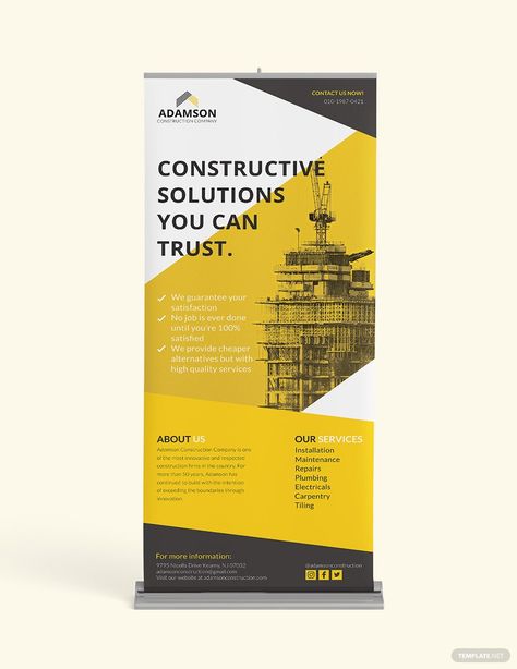 Construction Roll Up Banner Template Construction Template, Rollup Design, Standing Banner Design, Rollup Banner Design, Company Banner, Standee Design, Construction Branding, Rollup Banner, Roll Up Banner