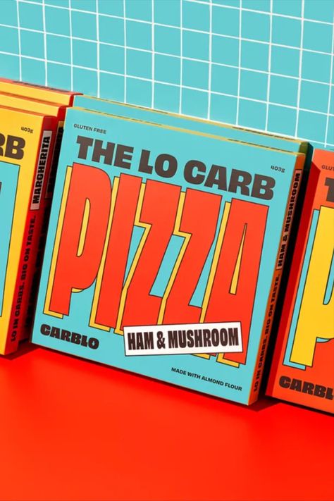 Health food brands all over the place are in agreement: trying to stay healthy shouldn’t be a bore, and should maybe even be fun. We’re all for it, and Carblo joins the growing cadre of fun health-conscious brands with a poppy look straight out of the early ’90s from ALLGOOD. 90s Food Packaging, Retro Packaging Design Food, Bagel Branding, Pop Art Branding, Retro Illustration Graphics, Noodle Branding, 90s Branding, Pizza Packaging Design, Health Food Packaging