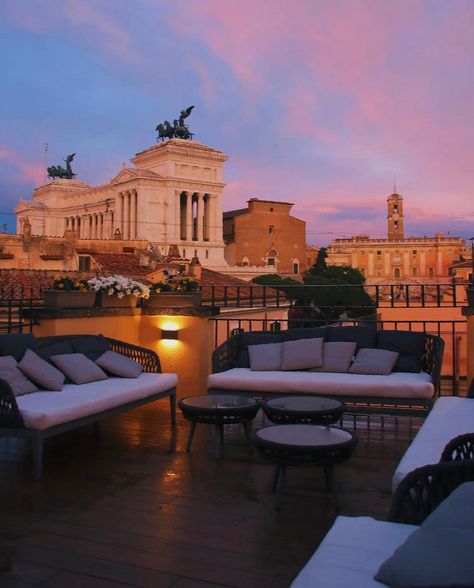 Rome | Tours | History on Instagram: “Pink sunsets, Roman rooftops and ____ drinks - fill in the blank in the comments! 💕 ————————- #rometravelers 📸 @otivm_roof_bar” Rooftop Bar Rome, Rome Streets, Rome Tours, Wedding Moodboard, Euro Summer, Fill In The Blank, Pink Sunset, Wedding Mood Board, Rooftop Terrace