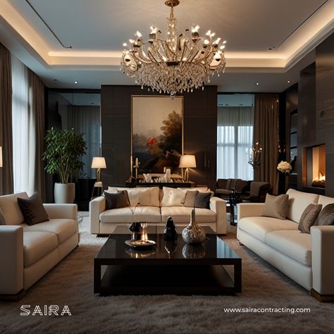 Discover the elegance of a luxury living room by Saira Contracting's interior. Our designs add comfort and elegance to any area with luxurious furnishings, elaborate decor, and gorgeous chandeliers. Pin this & follow us for more interior design ideas #sairacontracting #bestinteriors #livingroominterior #luxurylivingroom #livingroomdecor #homedecor #cozyliving #cozylivingroom #modernlivingroom #interiorinspiration #interiordesign Gorgeous Chandeliers, Expensive Interior, Luxury Living Room Interior, Living Room Interior Design Ideas, Lounge Room Styling, Modern Luxury Living Room, Room Interior Design Ideas, Color Palette Living Room, Room Styling