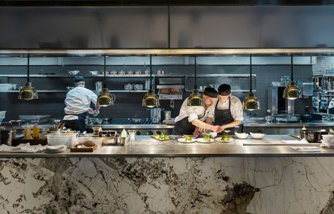 At Six Hotel by Universal Design Studio | Hotel interiors Open Kitchen Restaurant, Restaurant Kitchen Design, Hotel Stockholm, Bar Restaurant Design, Architecture Restaurant, Kitchen Design Diy, Design Café, Hotel Interiors, Restaurant Kitchen