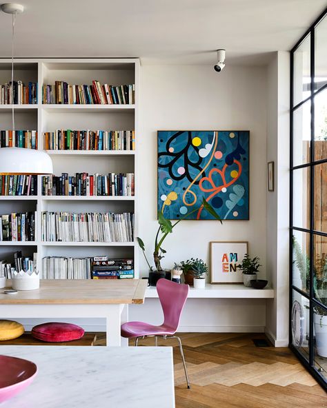 A Skylight Made All the Difference in Rachel Castle’s 1930s Home Ligne Roset Sofa, Rachel Castle, Reno Kitchen, 1930s Bungalow, Big Dining Table, Collection Room, Living Colors, Castle Home, Farmhouse Side Table