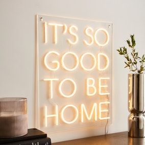 Neon Sign In Dining Room, Lounge Neon Sign, Light Lounge Ideas, So Good To Be Home Sign, It's So Good To Be Home, Neon Sign For Living Room, Its So Good To Be Home Sign, Happy Room Decor, Best Neon Signs