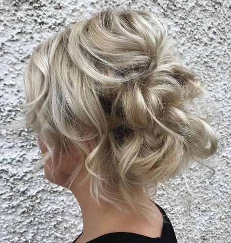 Messy Blonde Updo for Medium Layered Hair Flower Girl Updo, Updo Casual, Wrap Around Braid, Medium Length Updo, Loose French Braids, Blonde Updo, Dance Hair, Winter Dance, Wedding Hairstyles Medium Length