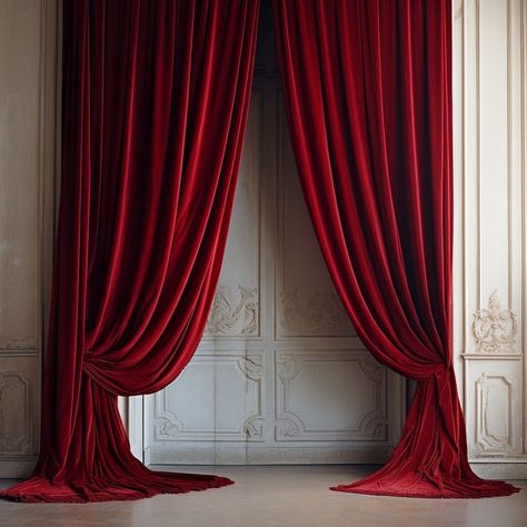 Red Velvet Drapes, Red Velvet Curtains, Theatre Curtains, Stage Curtains, Red Drapes, Velvet Drapes, Curtain Backdrops, Bedroom Red, Red Curtains