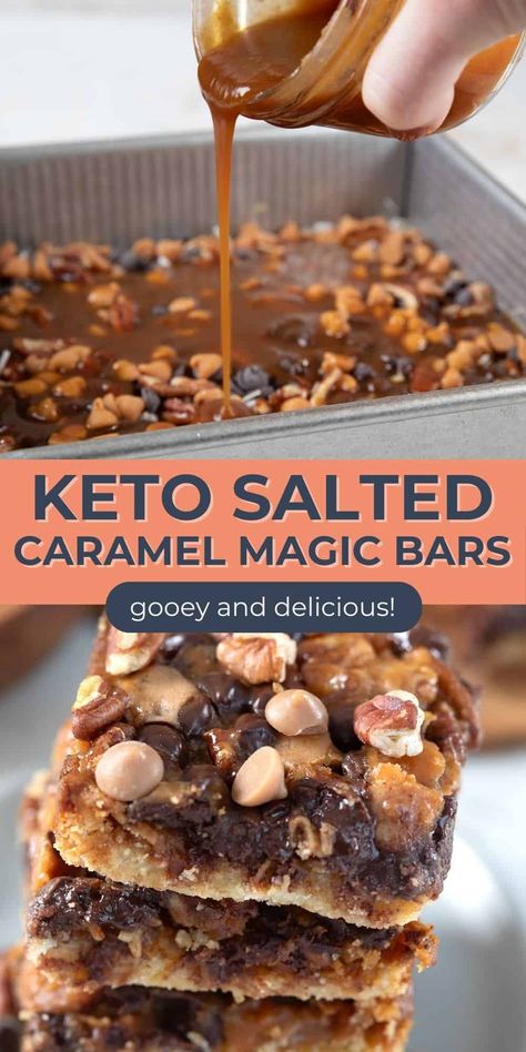 Take your low carb magic cookie bars to new heights with some keto-friendly butterscotch chip. Then top it all off with gooey sugar-free caramel sauce. Heavenly! Keto Salted Caramel, Butterscotch Chip, Caramel Butter, Keto Quiche, Keto Bars, Desserts Keto, Magic Bars, Breakfast Low Carb, Postre Keto