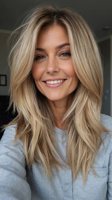 Effortless Elegance: Mom Haircuts That Wow - Fads Medium To Long Blonde Hair, Side Bangs Hairstyles Round Face, Long Length Haircut For Thinner Hair, Layered With Long Bangs, Haïr Cut Style For Curly Hair, Long Haircut Ideas Straight Hair, Long Hair Framed Around The Face, Summer 2025 Hair Trends, Mid Long Straight Hair