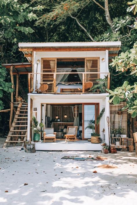 Tropical Tiny House Design, Jungle Tiny House, Jungle Bungalow, Tiny Villa, Small Apartment Plans, Tiny Beach House, Tiny Container House, Tiny House Loft, Best Tiny House