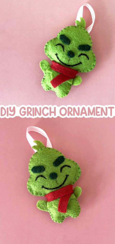 Felt Grinch, Grinch Ornament, Felt Ornaments Diy, Diy Felt Christmas Ornaments, Felt Ornaments Patterns, Grinch Christmas Decorations, Ornament Template, Felt Crafts Christmas, Felt Animal