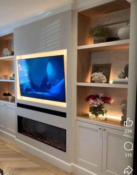 Green Media Wall, Living Room Built In Units, Alcove Storage Living Room, Built In Tv Cabinet, Wall Units With Fireplace, Alcove Ideas Living Room, Tv Fireplace, Feature Wall Living Room, Built In Shelves Living Room