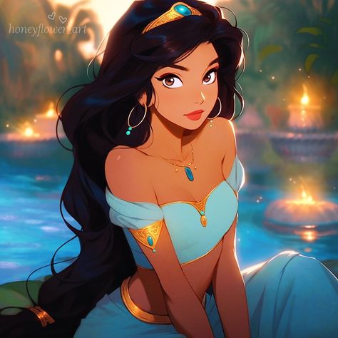 Jackie (@honeyflower_art) | Instagram Foto Disney, Image Princesse Disney, Disney Princess Artwork, Disney Princess Jasmine, Disney Jasmine, Disney Princess Fan Art, Karakter Disney, Princess Pictures, Princess Drawings