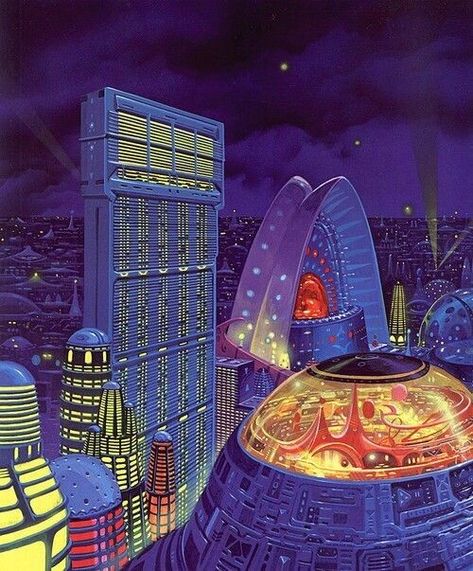 Futurism Art, 70s Sci Fi Art, Sci Fi City, Arte Peculiar, Retro Future, Scifi Fantasy Art, Sf Art, Classic Sci Fi, Arte Cyberpunk