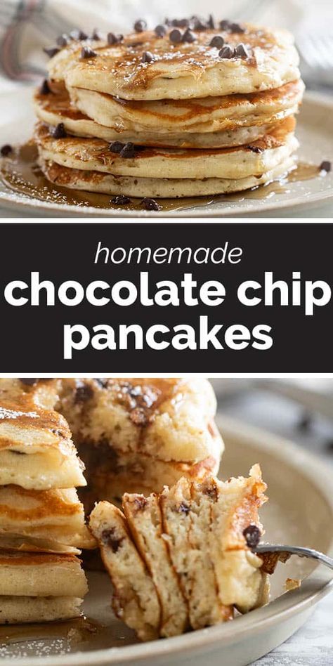 The Best Pancake Recipe Ever, Best Chocolate Chip Pancakes, Date Night Meal Ideas, Homemade Chocolate Chip Pancakes, Chocolate Chip Pancakes Recipe, Yummy Pancake Recipe, Homemade Pancake Recipe, Kids Breakfast, Flour Pancakes