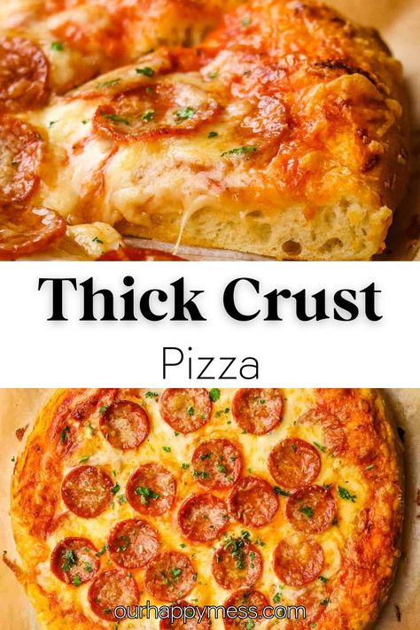 If you’ve been searching for a great thick crust pizza recipe, look no further! This quick and easy dough is perfectly soft, chewy, thick, and hearty.    Add your favorite toppings for the best homemade pizza you’ve ever made. Thick Pizza Dough Recipe, Homemade Thick Crust Pizza, Pizza Dough Recipe Thick Crust, Pizza Dough Recipe Large Batch, Buttery Pizza Crust Recipe, Thick Crust Pizza Dough, Thick Pizza Crust Recipe, Thick Pizza Crust, Soft Pizza Dough