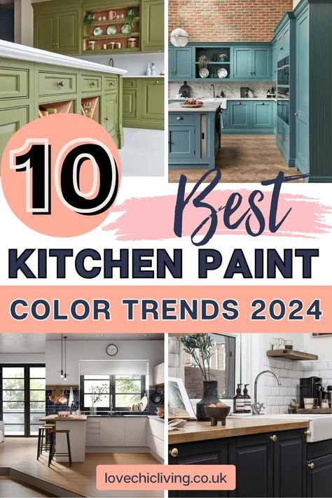 Ready for a kitchen makeover? Explore the must-try paint colors for 2024 and find out how to incorporate these trends into your home. With tips on creating a cohesive look and choosing colors that complement your kitchen's features, this guide is your first step toward a trendy transformation. Click to read the full article and get started on your stylish kitchen update. Popular Kitchen Paint Colors, Kitchen Paint Color, Kitchen Makeover On A Budget, Popular Kitchen Colors, Kitchen Color Trends, Kitchen Colour Combination, Colors For 2024, Best Kitchen Colors, Paint For Kitchen Walls