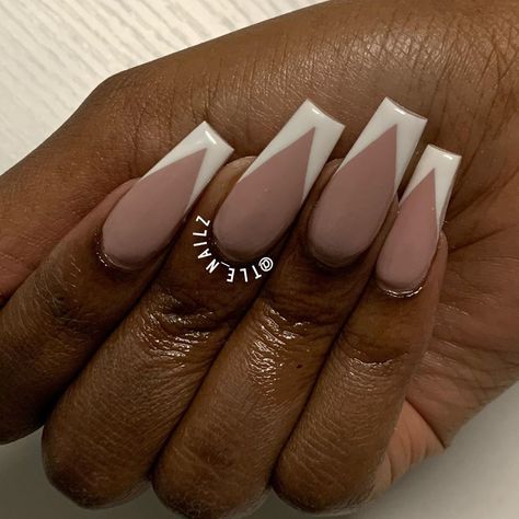 Two Color V French Tip Nails, Coffin V Shape French Tip Nails, Triangle French Tip Nails Coffin, French V Nails Coffin, Coffin Shape French Tip Nails, V Tip Nails Coffin, V French Tip Nails Coffin, V Shape French Tip Nails, Frenchie Tips