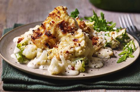 Miso cauliflower cheese recipe Roast Side Dishes, Miso Cauliflower, Leftover Cauliflower, Cauliflower Cheese Recipe, Dinner Cauliflower, Roasted Side Dishes, Vegetarian Christmas Dinner, Cauliflower Steaks Recipes, Savoury Bakes