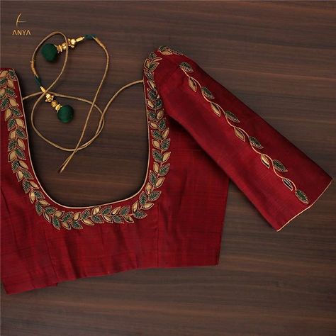 Simple Aari Work Blouse Design, Simple Aari Work Blouse, Ikat Blouse Designs, Simple Aari Work, Aari Work Blouse Design, Blue Blouse Designs, Jump Suits, Boat Neck Blouse Design, New Saree Blouse Designs