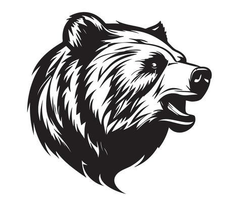 Grizzly bear Face, Silhouettes Grizzly bear Face, black and white Grizzly bear vector Grisley Bear, Roaring Bear, Wild Animals Vector, Bear Skull, Animal Vector, Bear Vector, Laser Files, Bear Silhouette, Bear Head