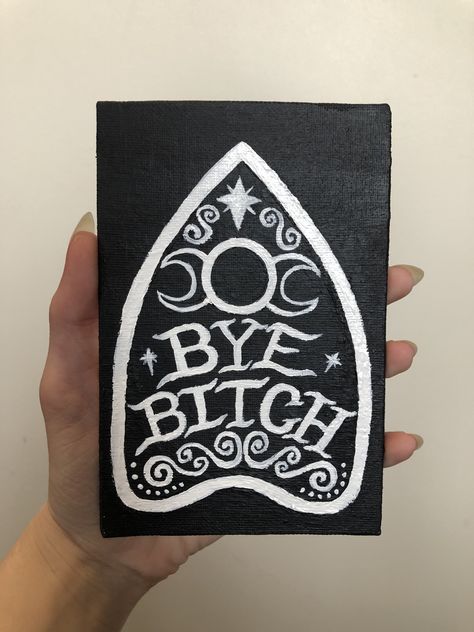 Tarot Acrylic Painting, Cute Dark Paintings, Punk Canvas Painting, Wiccan Paintings Ideas, Ouija Board Painting, Dark Canvas Paintings Easy, Dark Simple Paintings, Gothic Canvas Art, Simple Gothic Painting Ideas