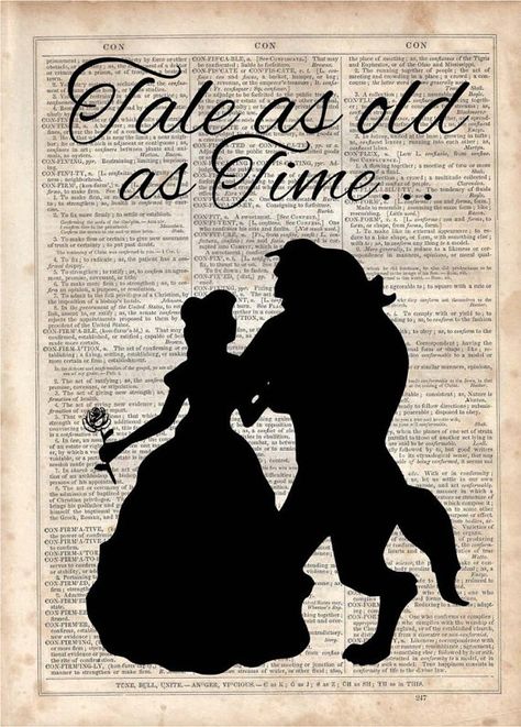 Tale as Old as TimeBeauty and the beast by MySilhouetteShoppe Fera Disney, Beauty And The Beast Disney, Disney Wall Art, Notes Paper, Silhouette Pictures, Beauty And The Beast Party, Silhouette Wall Art, Dictionary Art Print, Disney Wall