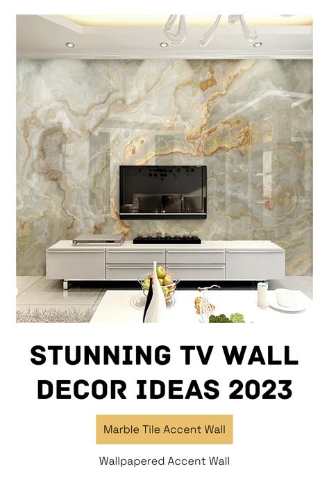 Tv Wall Tiles Design, Tv Wall Wallpaper Ideas, Tv Wall Marble, Luxurious Tv Wall, Tv Wall Design Modern Luxury, Tv Showcase, Tile Accent Wall, Tv Wall Decor Ideas, White Marble Design