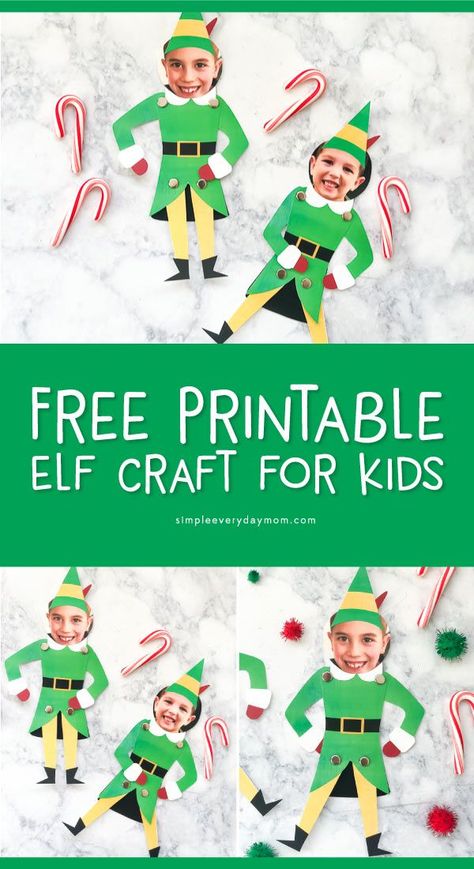 Free Printable Elf Craft For Kids | Download this simple and fun printable that turns your child into everyone's favorite character, Buddy the Elf! #christmas #christmascrafts #christmascraftsforkids #kids #kidsactivities #kidscrafts #craftsforkidstomake #craftsforkids #freeprintables #printablesforkids #preschool #kindergarten #teaching #ideasforkids Elf Craft For Kids, Elf Movie Party, Elf Themed Christmas Party, Elf Classroom, Elf Craft, Elf Crafts, Elf Christmas Decorations, Adult Christmas Party, Elf Decorations