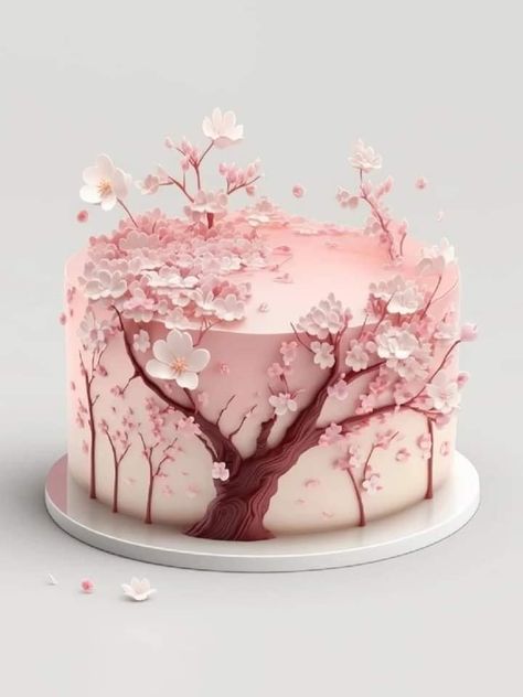 Mini Cakes Flowers, Japanese Cherry Blossom Cake, Cherry Blossom Cake Design, Tårta Design, Cherry Blossom Cake, Blossom Cake, Decorate A Cake, Birthday Cake Decorating Ideas, Japanese Cake