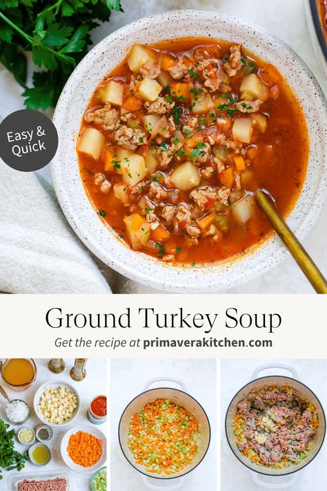 Ground Turkey Orzo Soup, Ground Turkey And Potato Soup, Ground Turkey Noodle Soup, Ground Turkey Soup Recipes Crock Pots, Italian Ground Turkey Soup, Ground Chicken Soup, Turkey Soup Recipes, Soup Swap, Turkey Meatball Soup