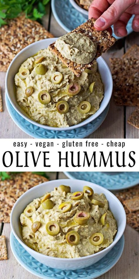 Olive Hummus Recipe, Olive Hummus, Glutenfree Bread, Arabisk Mad, Hummus Recipe Homemade, Quick Vegan, Olive Recipes, Vegan Dip, Vegan Snack