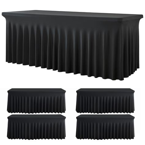 PRICES MAY VARY. ✱ 1. You will receive 4 Pack black wavy spandex tablecloths 4ft fitted for 4 foot rectangle tables. Manteles de mesa de tela para fiestas. ✱ 2. Made of Stretchy Spandex: Wrinkle Free; Stain resistant; High Quality Stitching; Washable; Ironable; Durable. You can keep it for future events. ✱ 3. Fit for 4ft rectangle tables: Fitted table cover is good fit for a 48" Length x 30" Width x 30" Height table. No need to worry about the tablecloth blowing off or falling off. ✱ 4. Easy to Tela, Desk Skirt, Skirt For Wedding, Fitted Table Cover, Free Table, Rectangle Tables, Black Tablecloth, Market Table, Fitted Tablecloths