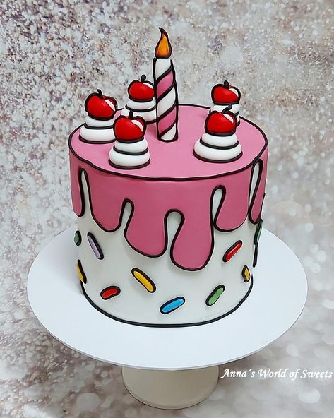 Birthday Cake Trendy, Comic Cake Birthday, Comic Cake Design, Comic Cake Ideas, Trendy Cake Designs, Cakes Trending, Carton Cake, Pastel Comic, 3d Fondant Cake