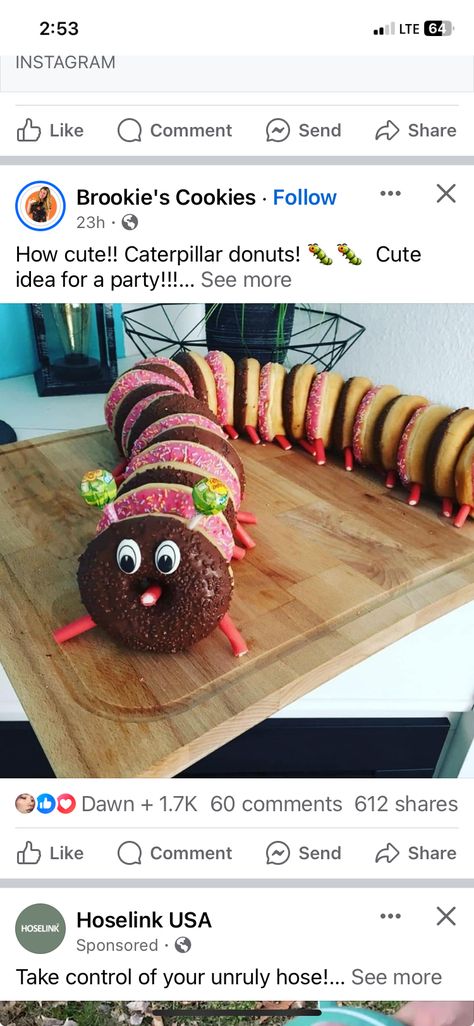 Donut Caterpillar, Brookies Cookies, Caterpillar Cake, 6th Birthday Cakes, Doughnut Cake, Baby Birthday Cakes, 6th Birthday, Baby Birthday, Cake Cookies