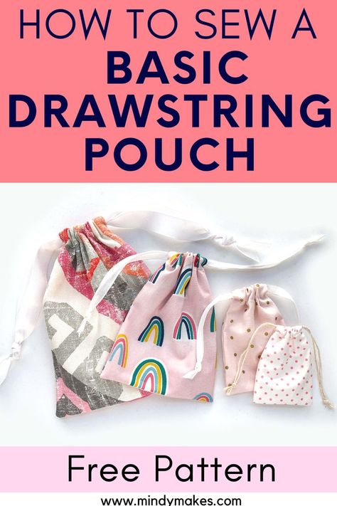 Easy Drawstring Bag, Sew A Drawstring Bag, Diy Drawstring Bag, Drawstring Bag Diy, Drawstring Bag Tutorials, Drawstring Bag Pattern, Diy Sewing Gifts, Small Drawstring Bag, Pouch Sewing