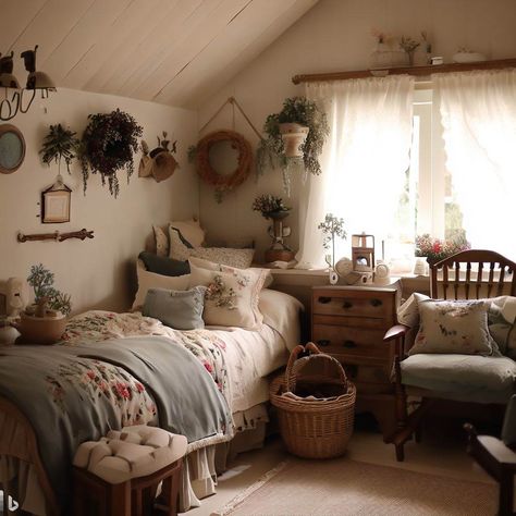 Bedroom Ideas Cute, Crochet Chocolate, Vintage Breakfast, Easy Tattoo, Cottagecore Bedroom, Cottage Core Room, Nature Makeup, Chicken Christmas, Cottagecore Home