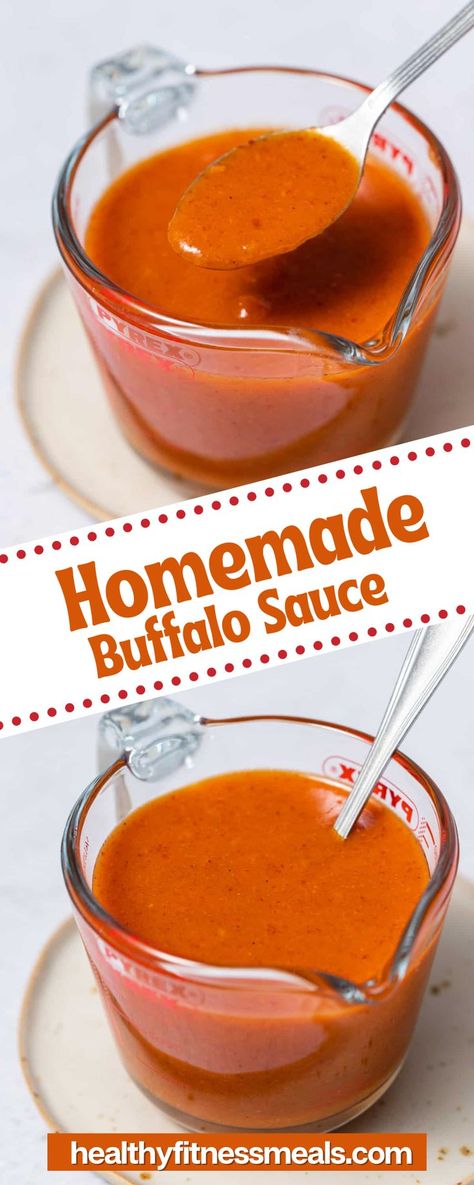 Tangy and spicy homemade buffalo sauce is a must if you love elevating your meals. Drizzle this easy, homemade buffalo sauce over chicken, casseroles, salads, and so much more! With just a few simple steps, you’ll have your own hot sauce from scratch ready in minutes! There are endless ways to enjoy buffalo sauce. Use it as a base for your next marinade, dipping sauce, or dressing–there really are no limits when it comes to buttery and delicious hot sauce! Buffalo Sauce Recipe Easy, Homemade Hot Wings, Hot Wing Sauce Recipe, Buffalo Wings Sauce Recipe, Easy Homemade Buffalo Sauce, Buffalo Sauce Recipe, Hot Wing Sauces, Wing Sauce Recipes, Homemade Hot Sauce