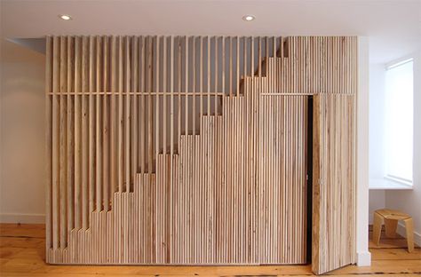 Bedford-Stuyvesant Duplex | Adam Alter | Archinect تحت الدرج, Staircase Storage, Sliding Pocket Doors, Stairway Design, Stairs Design Modern, Casa Country, Home Stairs Design, Modern Stairs, Interior Stairs