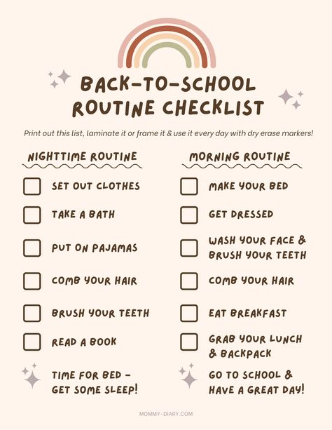 Visit here to download this Free Downloadable Back-to-School Checklist on Mommy Diary! If you are looking for a back to school checklist for parents, then this is the blog post for you. Get inspired to download this awesome back to school checklist for kids as well. Be sure to help your kids get back to normal back to school routines for kids. Back to school routines at home will help your kids ease into the new school year as well. #backtoschool #school #kids Time Management Ideas, Back To School Routine, After School Checklist, Night Before School, Middle School Survival, School Routine For Teens, Morning Routine School, Back To School Checklist, School Checklist