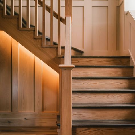 22 Home Stairs Simple Ideas to Transform Your Space Stairs Next To Front Door, Hardwood Floor Stairs Staircases, Cabin Staircase To Loft, Bottom Stairs Ideas, Pine Stairs Ideas, Wood Wall Stairs, Rustic Stairs Ideas, L Shape Stairs Design, Wood Stained Stairs