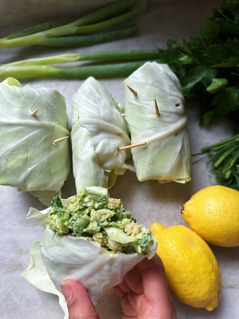 Green Goddess Cabbage Wraps Vegan Green Goddess, Green Goddess Cabbage Salad, Salad Green Goddess, Melissa Ben-ishay Green Goddess Salad, Cabbage Wraps, Cashew Yogurt, Raw Cabbage, Cabbage Head, Green Goddess Dressing