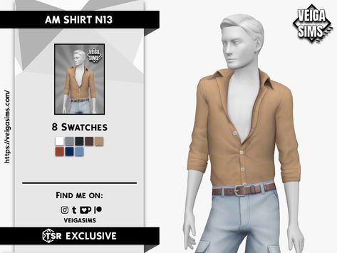 Sims 4 Unbuttoned Shirt, New Mods, Sims 4 Mm, Tech Shirt, Sims 4 Clothing, Mens Short Sleeve Shirt, Roll Up Sleeves, Maxis Match, The Sims Resource