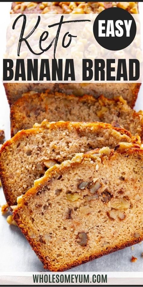 This low carb keto banana bread recipe with almond flour is perfectly moist & rich. Made with a secret ingredient, it has loads of banana flavor and no one can tell it's sugar free! #wholesomeyum Keto Banana Bread Recipe, Recipe With Almond Flour, Keto Banana, Pain Naan, Keto Banana Bread, Wholesome Yum, Postre Keto, Diet Breakfast Recipes, Almond Flour Recipes