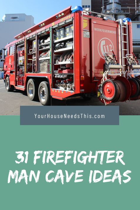 31 Firefighter Man Cave Ideas - Today we show you some amazing inspirations and ideas on how to decor your basement and man cave area. #house #homediy #home #decor #decorideas #housedecor #basement #mancave Firefighter Man Cave Ideas, Firefighter Bar, Basement Mancave, Firefighter Bedroom, Firefighter Man Cave, Man Cave Ideas, Firefighter Home Decor, Firefighter Family, House Needs