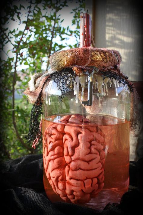 BRAINS Brains In A Jar Halloween, Drawtober 2024, Brain In A Jar, Lab Decorations, Repo The Genetic Opera, Spooky Food, Pickle Jar, Roller Pen, Pickle Jars