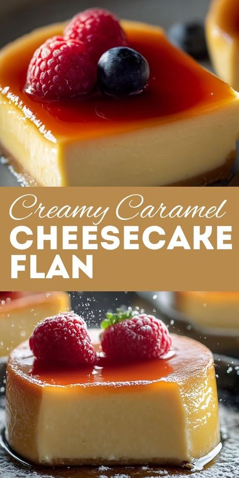 Indulge in this rich and decadent Creamy Caramel Cheesecake Flan! 🧁 This dessert combines the smoothness of cheesecake with the luscious texture of flan, all topped with a golden caramel glaze. Perfect for special occasions or when you crave something sweet. 🍮 Try this easy-to-make recipe and impress your family and friends with a dessert that’s sure to satisfy every sweet tooth! 😍 �👉 Save this Pin and try it today! #CaramelFlan #CheesecakeFlan #EasyDesserts #HomemadeDessert Flan Cheesecake, Creamy Flan, Cheesecake Flan, How To Make Flan, Flan Recipe Easy, Caramel Flan, Caramel Glaze, Flan Recipe, Creamy Caramel