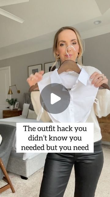 Merrick White / Style Educator on Instagram: "OUTFIT HACK: I love the shirt under sweater look, but it’s always bulky 😣 this fake shirt is a GAME CHANGER 🎉 Have you seen this before?? Comment below with the word LINK and I’ll send you this outfit and a few different dickeys in different styles and various necklines! #merricksoutfithacks" Sweater Under Shirt, Dickey Collar Outfit, White Shirt Under Sweater, Shirt Under Sweater Outfit, Shirt Under Sweater, Collar Outfits, Swimsuit Edition, Pose For The Camera, Plus Size Models